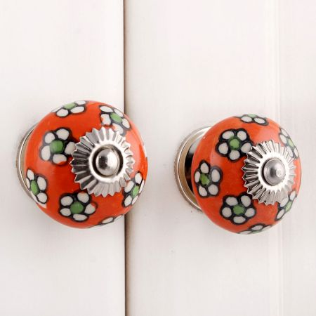 Orange Tiny Flower Cabinet Knob
